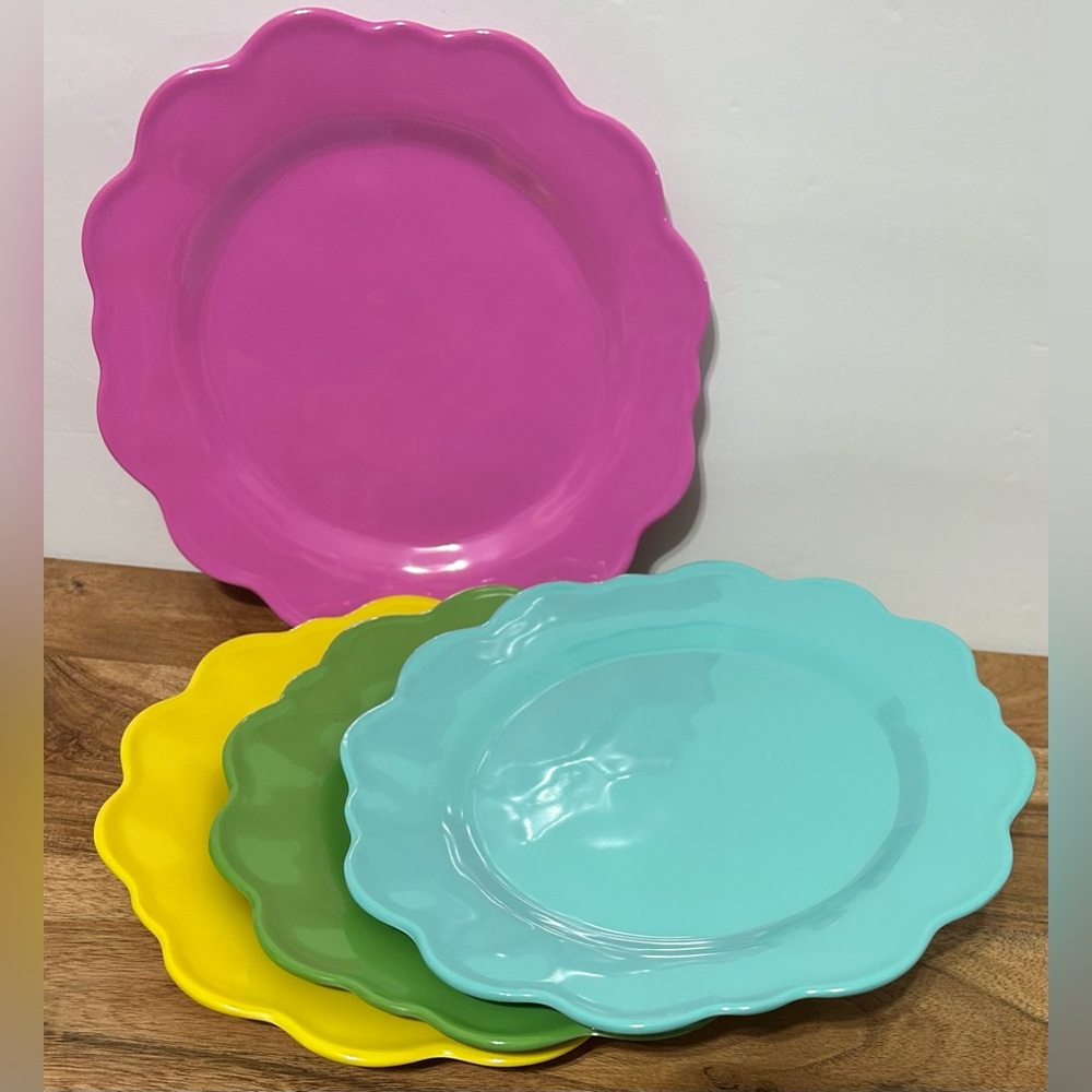 NEW Set of 4 Pastel Melamine Dessert Plates Colorful Hobby Lobby 8.5”